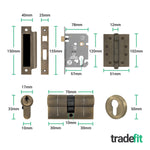 Dumont Antique Brass Lever on Rose Door Handle Kit - Medium Duty FD30/60 - 80mm Euro Sashlock and Double Cylinder - Keyed to Differ - tradefit - 5