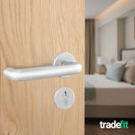 Return to Door Lever on Rose Satin Aluminium Handle Kit - Medium Duty FD30/60 - 80mm Euro Lock and Double Cylinder - Keyed Alike - tradefit - 7