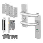 Return to Door Lever on Backplate Stainless Steel Door Handle Kit - Medium Duty FD30/60 - 80mm Bathroom Lock - 1
