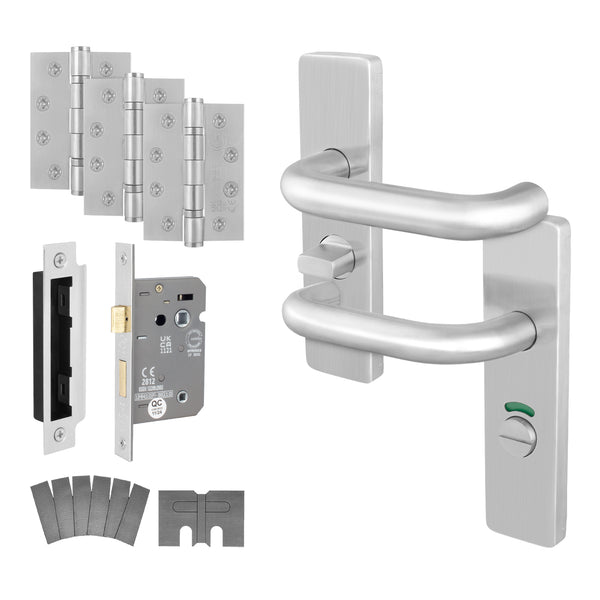 Return to Door Lever on Backplate Stainless Steel Door Handle Kit - Medium Duty FD30/60 - 80mm Bathroom Lock - Featured Image