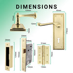 Georgian Rope Edge Scroll Polished Brass Door Handle Pack - 64mm Sashlock - tradefit - 3