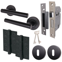 Olbia Matt Black Lever on Rose Door Handle Pack – BS3621 5 Lever Sashlock - tradefit