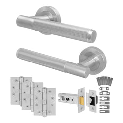 Aurora Satin Nickel Lever on Rose Door Handle Kit - Medium Duty FD30/60 - 76mm Latch