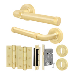 Santana Satin Brass Lever on Rose Door Handle Kit - Sashlock - tradefit