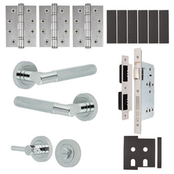 Dumont Polished Chrome Lever on Rose Door Handle Kit - Heavy Duty FD30/60 - DIN Bathroom Lock - tradefit