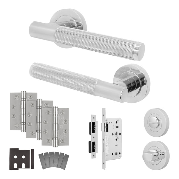 Dumont Polished Chrome Lever on Rose Door Handle Kit - Heavy Duty FD30/60 - DIN Bathroom Lock - tradefit - Featured Image