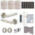 Moreno Satin Nickel Lever on Rose Door Handle Kit - Medium Duty FD30/60 - 80mm Euro Sashlock and Double Cylinder - Keyed Alike