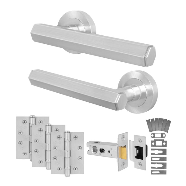 Moreno Satin Nickel Lever on Rose Door Handle Kit - Medium Duty FD30/60 - 76mm Latch - tradefit - Featured Image