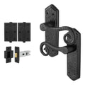 Curly Black Antique Lever on Backplate Latch Kit / Pack - 76mm Latch - 76mm Hinges - Black