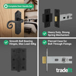Curly Black Antique Lever on Backplate Latch Kit / Pack - 76mm Latch - 76mm Hinges - Black - tradefit - 5