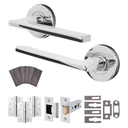 Euroda Polished Chrome Lever on Rose Fire Door Handle Pack - Latch - FD30/60 - tradefit