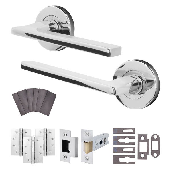 Euroda Polished Chrome Lever on Rose Fire Door Handle Pack - Latch - FD30/60 - tradefit - Featured Image