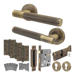 Dumont Antique Brass Lever on Rose Door Handle Kit - Medium Duty FD30/60 - 80mm Euro Sashlock and Thumbturn Cylinder - Keyed to Differ - 1
