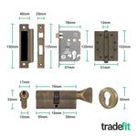 Dumont Antique Brass Lever on Rose Door Handle Kit - Medium Duty FD30/60 - 80mm Euro Sashlock and Thumbturn Cylinder - Keyed to Differ - tradefit - 5