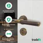 Dumont Antique Brass Lever on Rose Door Handle Kit - Medium Duty FD30/60 - 80mm Euro Sashlock and Double Cylinder - Keyed to Differ - tradefit - 2