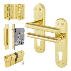 Olbia Brass Plated Lever on Backplate Door Handle Kit - 80mm Euro Sashlock and Double Cylinder - Keyed Alike - tradefit