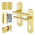 Olbia Brass Plated Lever on Backplate Door Handle Kit - 80mm Euro Sashlock and Double Cylinder - Keyed to Differ