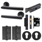 Black Mitred Door Handle on Rose Pack - Euro Sashlock and Thumbturn Cylinder - tradefit - 1