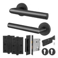Mitre Lever on Rose Matt Black Door Handle Kit - Medium Duty - 80mm Euro Sashlock and Double Cylinder - Keyed to Differ