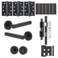 Moreno Matt Black Lever on Rose Door Handle Kit - Heavy Duty FD30/60 - DIN Bathroom Lock