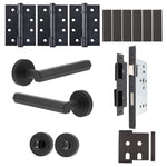 Moreno Matt Black Lever on Rose Door Handle Kit - Heavy Duty FD30/60 - DIN Bathroom Lock - tradefit - 1