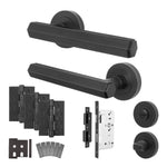 Moreno Matt Black Lever on Rose Door Handle Kit - Heavy Duty FD30/60 - DIN Bathroom Lock - tradefit - 1