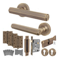 Moreno Antique Brass Lever on Rose Door Handle Kit - Medium Duty FD30/60 - 80mm Euro Sashlock and Thumbturn Cylinder - Keyed Alike