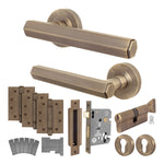 Moreno Antique Brass Lever on Rose Door Handle Kit - Medium Duty FD30/60 - 80mm Euro Sashlock and Thumbturn Cylinder - Keyed to Differ - tradefit - 1
