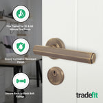 Moreno Antique Brass Lever on Rose Door Handle Kit - Medium Duty FD30/60 - 80mm Euro Sashlock and Thumbturn Cylinder - Master Keyed - tradefit - 2