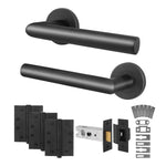 Mitre Matt Black Lever on Rose Door Handle Kit - Medium Duty FD30/60 - 76mm Latch - tradefit - 1