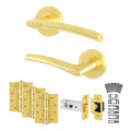 Bosa Satin Brass Lever on Rose Door Handle Kit - Standard Duty FD30/60 Rated - 76mm Latch