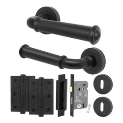 Claro Matt Black Lever on Rose Door Handle Kit - Sashlock - tradefit