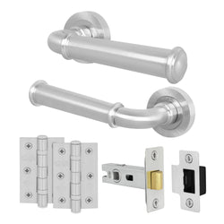 Claro Satin Nickel Lever on Rose Door Handle Kit - 64mm Latch - tradefit