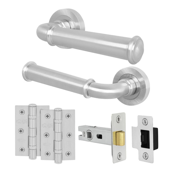 Claro Satin Nickel Lever on Rose Door Handle Kit - 64mm Latch - tradefit - Featured Image