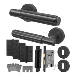 Flores Matt Black Lever on Rose Door Handle Kit - Medium Duty FD30/60 - 80mm Sashlock - tradefit