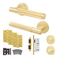 Aurora Satin Brass Lever on Rose Door Handle Kit - Heavy Duty FD30/60 - DIN Bathroom Lock