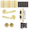 Aurora Satin Brass Lever on Rose Door Handle Kit - Heavy Duty FD30/60 - DIN Bathroom Lock