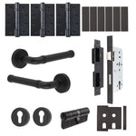 Santana Matt Black Lever on Rose Door Handle Kit - Heavy Duty FD30/60 - DIN Euro Sashlock and Double Cylinder - Keyed to Differ - tradefit - 1