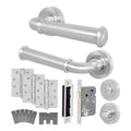 Claro Satin Nickel Lever on Rose Door Handle Kit - Medium Duty FD30/60 - 80mm Bathroom Lock