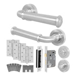 Claro Satin Nickel Lever on Rose Door Handle Kit - Medium Duty FD30/60 - 80mm Bathroom Lock - tradefit - 1