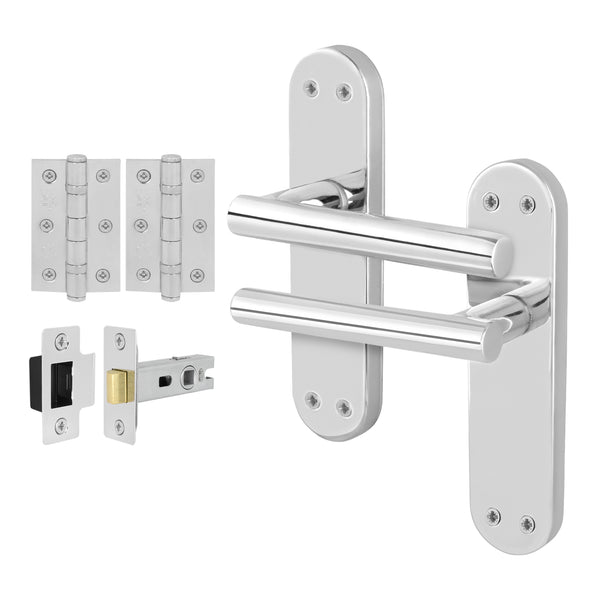 Olbia Polished Chrome Lever on Backplate Door Handle Pack – 64mm Latch - tradefit - Featured Image