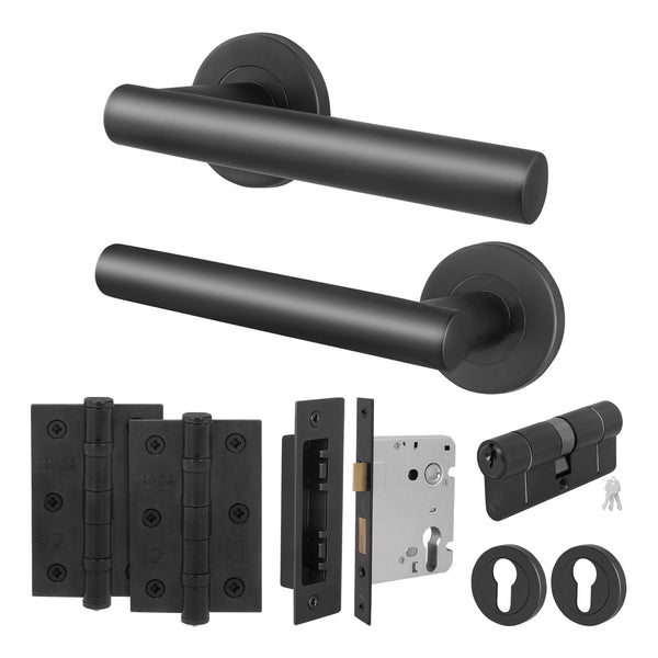 Vigo Lever on Rose Matt Black Door Handle Kit - Medium Duty - 80mm Euro Sashlock and Double Cylinder - Master Keyed - tradefit - Featured Image