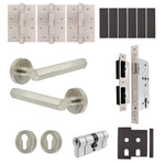Moreno Satin Nickel Lever on Rose Door Handle Kit - Heavy Duty FD30/60 - DIN Euro Sashlock and Double Cylinder - Keyed to Differ - tradefit - 1