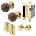 Beehive Rosewood/Brass Mortice/Rim Door Knob Kit - 80mm Bathroom Lock