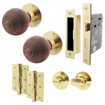 Beehive Rosewood/Brass Mortice/Rim Door Knob Kit - 80mm Bathroom Lock - tradefit - 1
