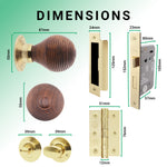 Beehive Rosewood/Brass Mortice/Rim Door Knob Kit - 80mm Bathroom Lock - tradefit - 3