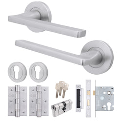 Euroda Satin Chrome Lever on Rose Door Handle Pack - Euro Lock & Cylinder