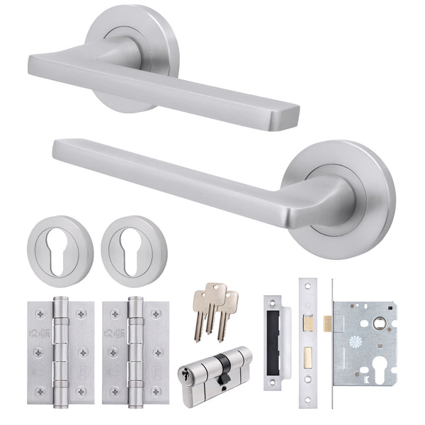 Euroda Satin Chrome Lever on Rose Door Handle Pack - Euro Lock & Cylinder - Featured Image