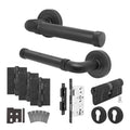 Santana Matt Black Lever on Rose Door Handle Kit - Heavy Duty FD30/60 - DIN Euro Sashlock and Double Cylinder - Keyed Alike
