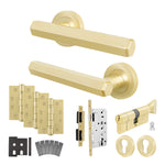 Moreno Satin Brass Lever on Rose Door Handle Kit - Heavy Duty FD30/60 - DIN Euro Sashlock and Thumbturn Cylinder - Master Keyed - tradefit - 1